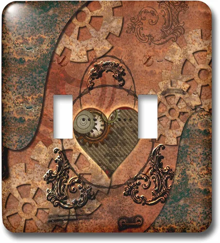 Vista 2 de 3dRose LSP_252744_2 Relojes y engranajes de corazón maravillosos Steampunk - Interruptor de palanca doble