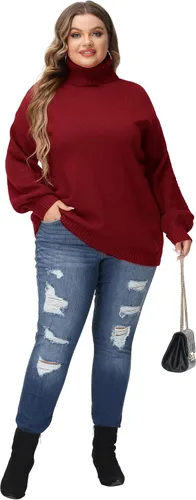 Vista 2 de Suéter de manga larga con cuello alto para mujer, talla grande, tejido grueso, suéter tipo túnica