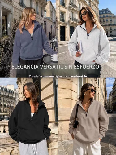 Vista 6 de Trendy Queen - Sudaderas con medio cierrey capucha de gran tamaño, comoda, extragrande, para otoño, Y2K, ropa de invierno, 2024 Albaricoque