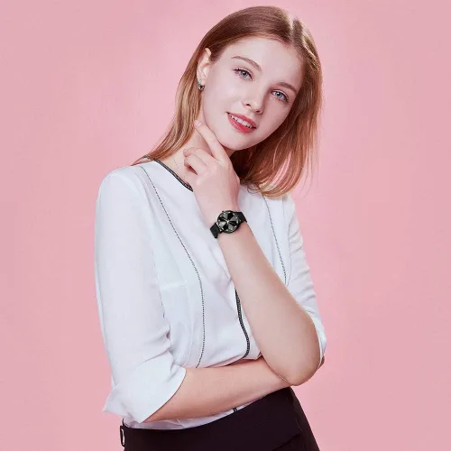 Vista 6 de SK Shengke - Reloj ultra delgado de creativo diseño minimalista, floral o de cielo estrellado con extensibles de piel genuina o acero