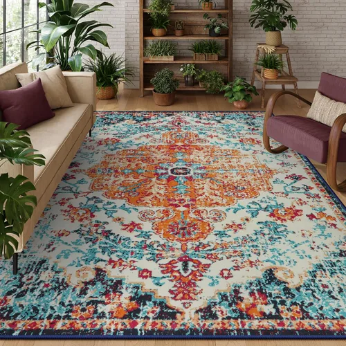 Vista 55 de Lahome Alfombra Floral Bohemio Medaillon - 2x3 Pequeña Alfombra de Baño Rosa Caliente, Alfombra de Cocina, Lavable a Máquina, Antideslizante, Suave