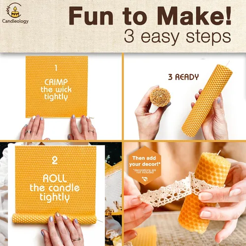 Vista 7 de Hojas de cera de abeja negra para hacer velas, kit de fabricación de velas de cera de abeja orgánica para adultos y niños, juego de manualidades