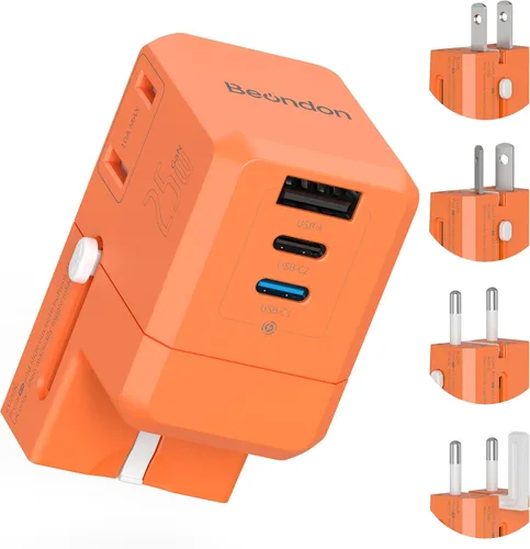 Vista 10 de BEONDON Adaptador de viaje universal, cargador USB-C de 25 W, enchufes de negro (Black-25)