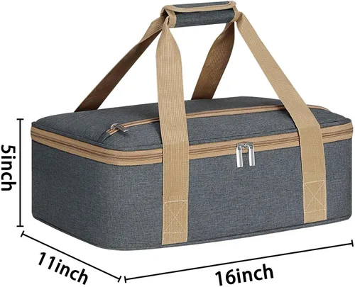 Vista 7 de Porta ollas aislada con bolsillos con cremallera, porta ollas para alimentos calientes o fríos, porta alimentos aislado para fiestas, picnics