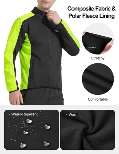 Vista 2 de INBIKE Chaqueta de ciclismo para hombre, chaqueta de ciclismo para correr, cortavientos reflectante, resistente al viento, forro polar para clima