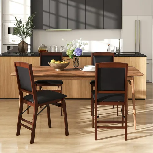 Vista 2 de GIANTEX - Juego de 2 sillas de comedor plegables de madera con asiento acolchado, marco de madera maciza, carga máxima de 400 libras, sin montaje