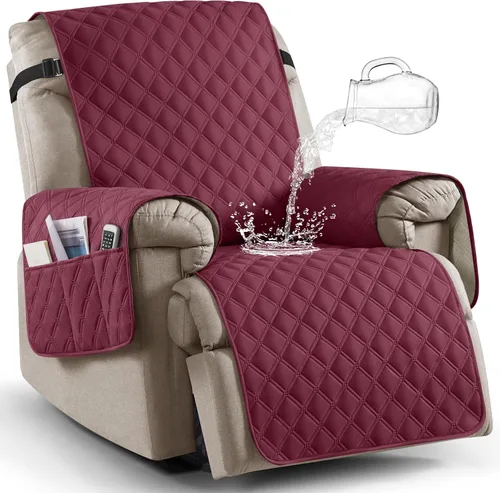 Vista 21 de Ruaozz Funda para Silla Reclinable 100% Impermeable Antideslizante Funda Reclinable para Silla Reclinable Funda de Asiento de Silla Lavable con Beige