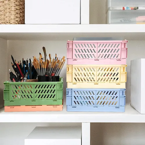 Vista 7 de monomono Paquete de 5 cestas de plástico para organizar, cajas plegables plegables para almacenamiento y organización, almacenamiento en el baño