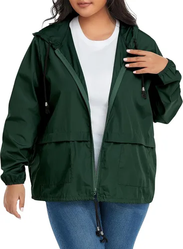 Vista 3 de Zando Plus Size Rain Jacket Womens Waterproof with Hood Windbreaker Travel Rain Coat for Women Lightweight Packable Raincoat