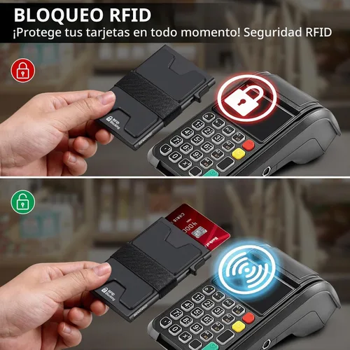 Vista 5 de SEMORID Cartera delgada con bloqueo RFID para hombre, cartera minimalista Negro