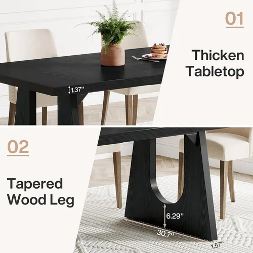 Vista 8 de Tribesigns Mesa de comedor grande para 6-8 personas, mesa rectangular rústica de madera de 70.9 pulgadas con patas de madera negra, mesa de cocina