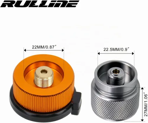 Vista 2 de Kit de Adaptador de Recarga de Gas RULLINE para Estufas de Camping - Juego de Adaptador de Recarga de Botella de Válvula EN417 Lindal para Tanques