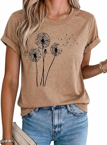 Vista 9 de MaQiYa - Camiseta de verano con estampado de diente de león para mujer, diseño vintage Negro