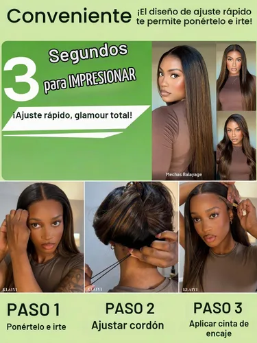Vista 5 de KLAIYI Pre Everything™ Yaki - Pelucas de cabello humano lacio Yaki sin pegamento con reflejos degradados, color marrón balayage, encaje frontal