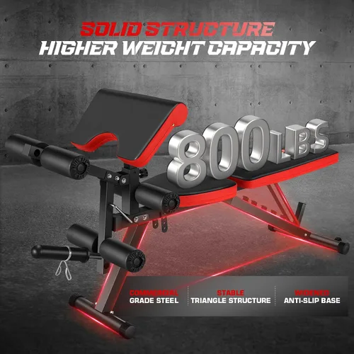 Vista 8 de OPPSDECOR Adjustable Weight Bench with Leg Extension and Leg Curl, Workout Bench Press Preacher Curl Bench with Wheels, 800 LBS Flat/Incline/Decline