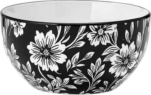 Vista 9 de Pfaltzgraff Midnight Blooms - Juego de vajilla de gres floral de 12 piezas, plato, tazón y recipiente, servicio para 4, negro