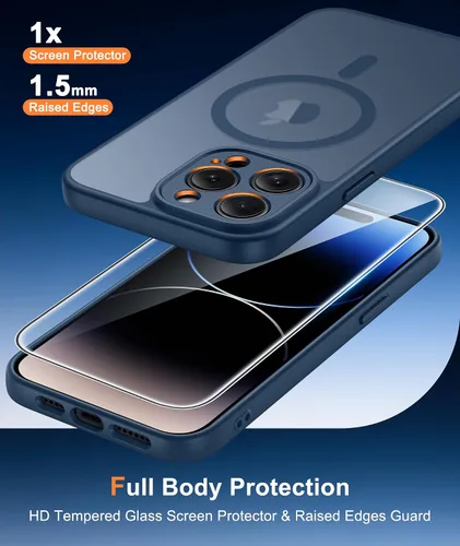 Vista 836 de FNTCASE Funda para iPhone 17 Pro: Fundas delgadas translúcidas de color azul claro compatibles con MagSafe, protección completa de la cámara