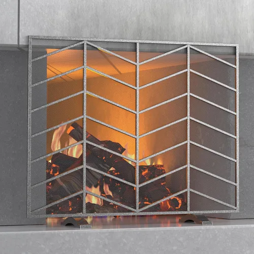 Vista 10 de Fire Beauty Panel único de chimenea de hierro forjado con malla de zigzag, protector contra chispas de fuego para sala de estar, decoración