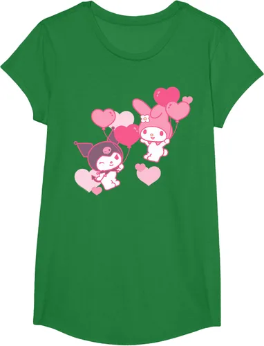 Vista 50 de Camiseta de My Melody y Kuromi con corazones del Día de San Valentín Negro
