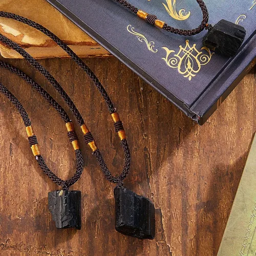 Vista 7 de Hicarer Collar de turmalina negra natural, 6 piezas, colgante de amuleto de turmalina, colgante de pilar, collar de cristal curativo para mujeres