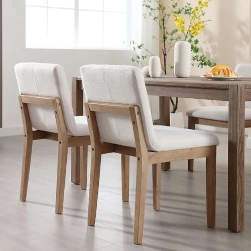 Vista 7 de chairus Juego de 2 sillas de comedor tapizadas de tela sin brazos, sillas auxiliares modernas de mediados de siglo con patas de madera maciza