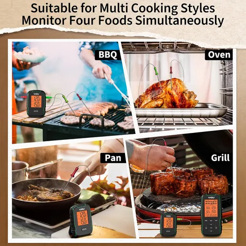 Vista 7 de Termómetro inalámbrico de carne para cocinar, termómetro digital de carne con 2 sondas, termómetro ultra preciso y de comida rápida de 500 pies