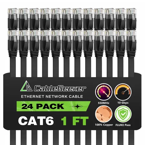 Vista 14 de Cable Ethernet Cat 6 de 1 pie (paquete de 10) (a un precio Cat5e pero mayor ancho de banda) Cables de red planos de Internet - Cable de conexión