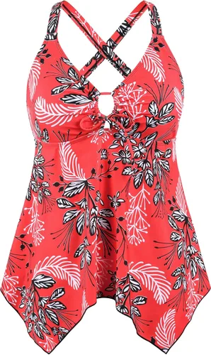 Vista 29 de Firpearl Trajes de baño tankini para mujeres, modestos y fluidos, espalda cruzada, talla plus, top de traje de baño Azul aguamarina