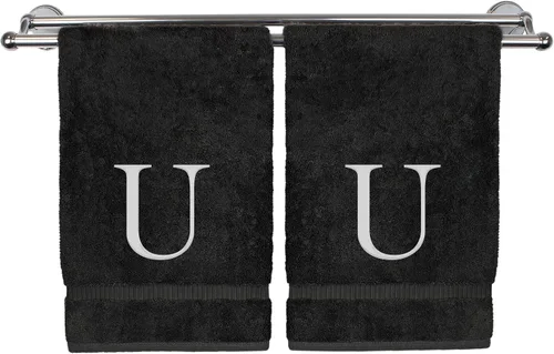 Vista 103 de Toalla de mano monogramada, regalo personalizado, juego de 2 - Toalla bordada con letra de bloque dorada - Extra absorbente 100% algodón turco
