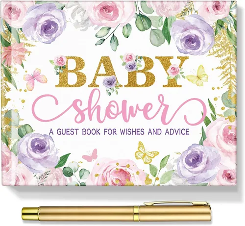 Vista 10 de Fuyoooo 27 piezas de libro de invitados para baby shower de safari en la jungla con tarjeta de lugar floral y sello de inicio de sesión para baby