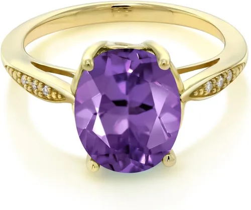 Vista 2 de Gem Stone King Anillo de compromiso de oro amarillo de 14 quilates de 2-3 quilates con piedra preciosa ovalada de 0.394 x 0.315 in y diamantes