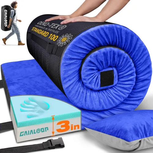 Vista 41 de GAIALOOP Colchón de Espuma Viscoelástica de 3 Pulgadas para Acampar, Almohadilla de Dormir de Doble Capa Gruesa para Coche, Tienda, Cama