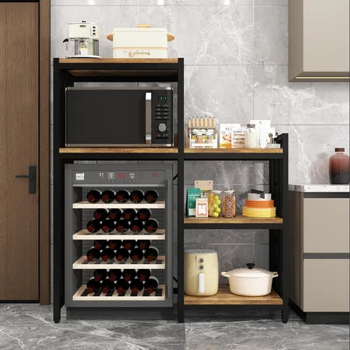 Vista 8 de Estante de cocina de 6 niveles con toma de corriente, soporte para horno de microondas con almacenamiento, adecuado para cocina, sala de estar