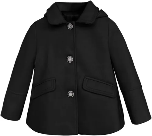 Vista 17 de rrhss Abrigo formal con botones para niñas pequeñas, chaqueta de lana con capucha para otoño e invierno