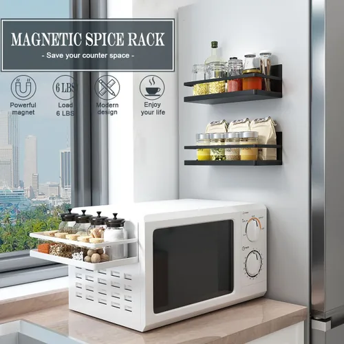 Vista 5 de Organizador magnético de especias de un solo nivel, estante de almacenamiento de especias para refrigerador, organización de cocina, fácil