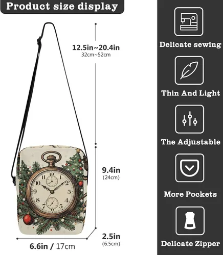 Vista 3 de KLL Merry Christmas Vintage Pocket Watch Tree messenger bag crossbody Vegan Leather mens crossbody Shopping Shoulder Handbags