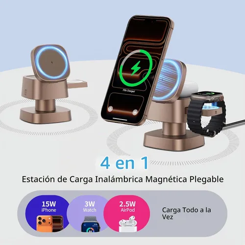 Vista 2 de Estación de carga inalámbrica magnética 4 en 1, carga rápida de 15 W con luz nocturna para soporte de cargador MagSafe, cargador inalámbrico 3 en 1