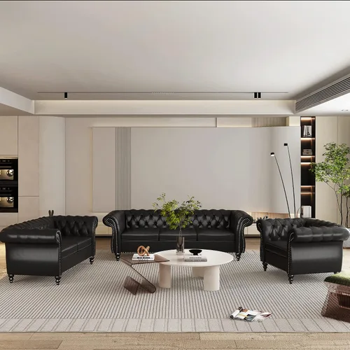 Vista 23 de AVZEAR Juego de sofá modular de 2 piezas para sala de estar, sofá tapizado, moderno juego de sofás estilo con botones acolchonados, sofá Beige
