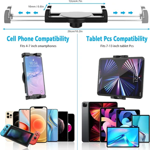 Vista 6 de Soporte para tablet para espejo retrovisor para coche y camión, giratorio y retráctil Rear View Mirror Clip Phone Tablet Holder Upgraded 4 Corners