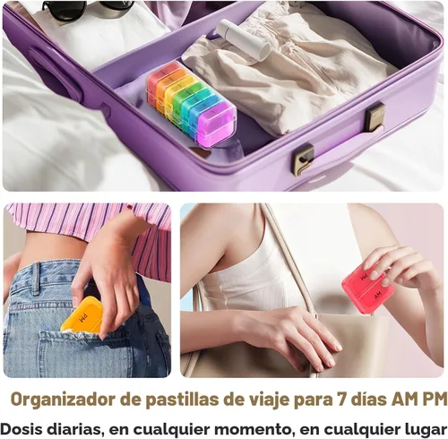 Vista 5 de Zoksi Organizador de pastillas 2 veces al día, pastillero semanal de 7 días, organizador de píldoras diario Am Pm con apertura grande de doble cara
