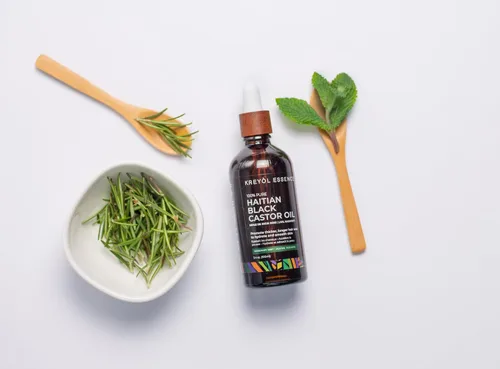 Vista 3 de Kreyol Essence - Aceite de ricino negro haitiano – Dúo de menta y romero, 2 onzas líquidas y 3.4 onzas líquidas