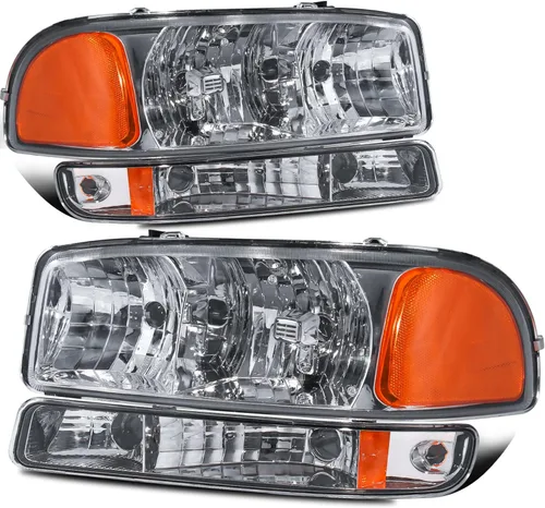 Vista 8 de MOSTPLUS Conjunto de faros delanteros compatible con GMC Sierra 1500 2500 1999-2006/00-06 GMC Yukon Lámpara frontal con carcasa negra/lente