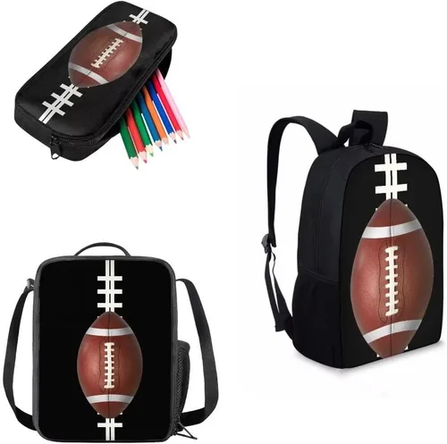 Vista 2 de AmzPrint Mochila de ajolote rosa mexicano 3 en 1 y lonchera con bolsa para lápices para niños, mochila ligera de salamandra de 17 pulgadas, Fútbol