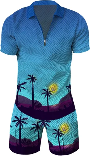 Vista 3 de Conjunto corto para hombre, 2 piezas, camiseta de manga corta y pantalones cortos, conjunto deportivo elegante y casual