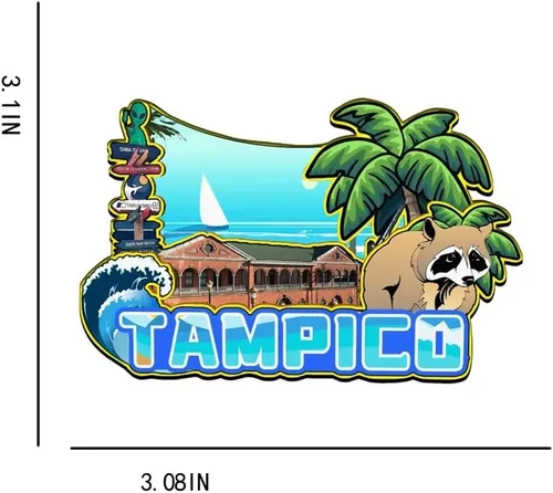 Vista 3 de Tampico - Imán de México para nevera, de madera, 3D, monumentos, viajes, coleccionables, recuerdos, decoración hecha a mano -2333