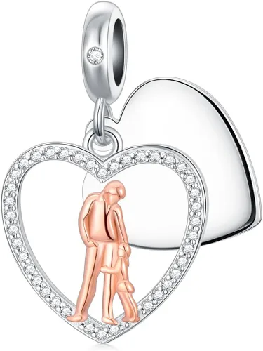 Vista 109 de PROESS Dije para padre, madre e hija, pulsera de plata de ley para pulseras, regalos de cumpleaños, día de San Valentín, para hija, madre, amante