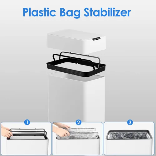 Vista 6 de TLSUNNY Basurero automático de 13.2 galones, de acero inoxidable, con sensor de movimiento, cubo de basura inteligente con tapa de mariposa, anillo