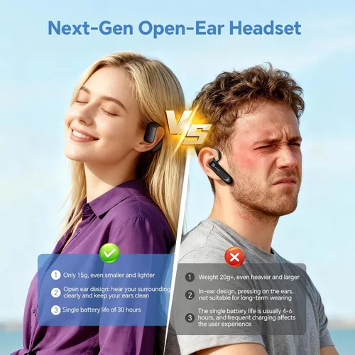 Vista 4 de Xmenha - Auricular de teléfono Bluetooth con Bluetooth, auricular de una pieza de oreja abierta, conducción de aire, auriculares sin oído
