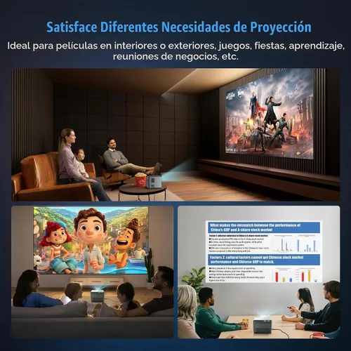 Vista 8 de [Netflix oficialmente y aplicaciones integradas] Mini proyector con WiFi y proyector Bluetooth HD 1080P, 1200 ANSI, proyector de video automático