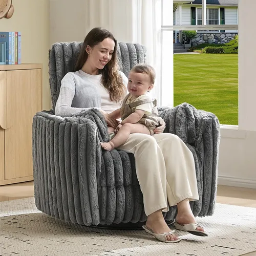 Vista 10 de Jocisland Silla Mecedora Eléctrica para Guardería, Sillas Reclinables Giratorias de Gran Tamaño para Adultos con 2 Almohadas, USB y Tipo-C, Cómodo